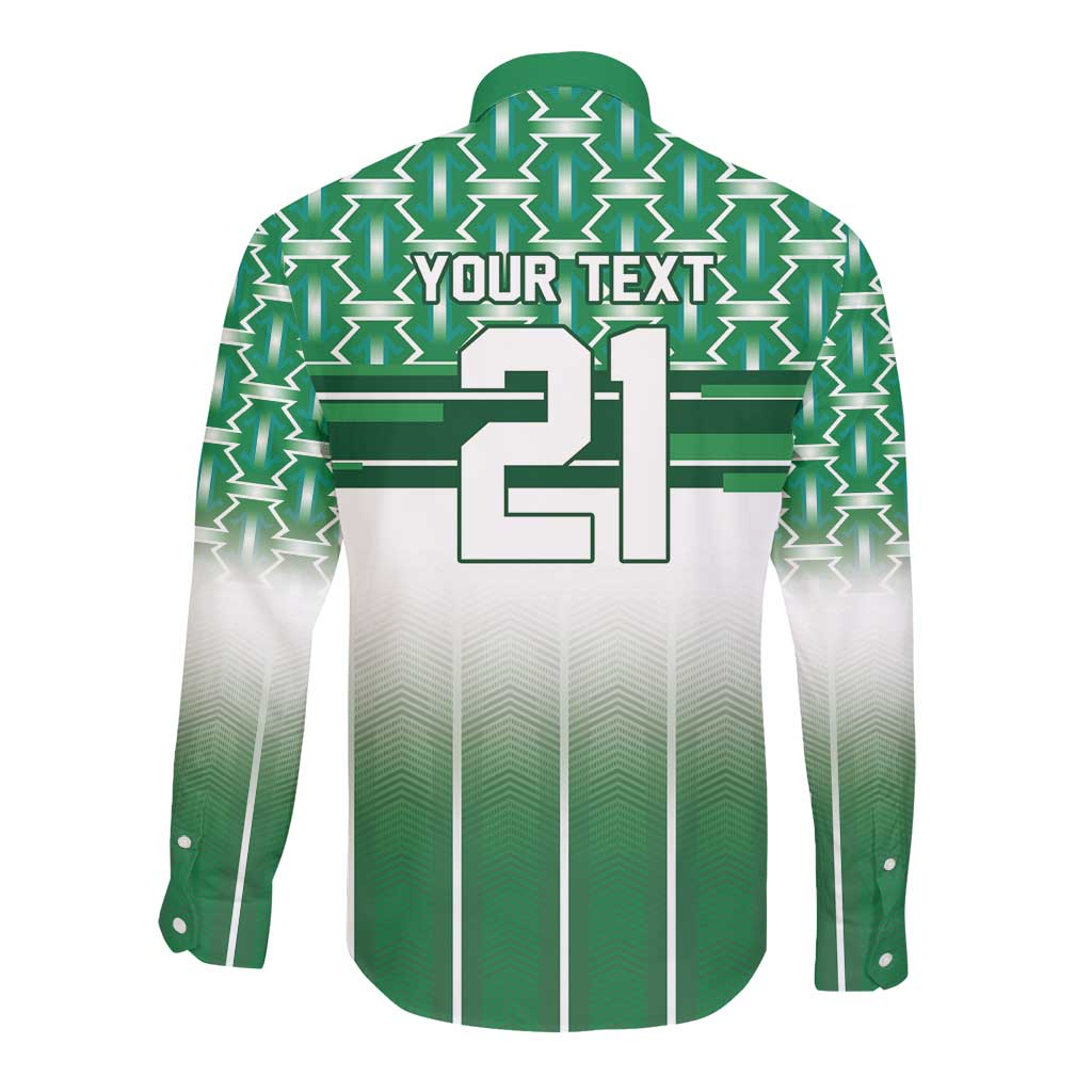 World Football Morocco Custom Long Sleeve Button Shirt 1994 Away Retro Green Jersey - Wonder Print Shop