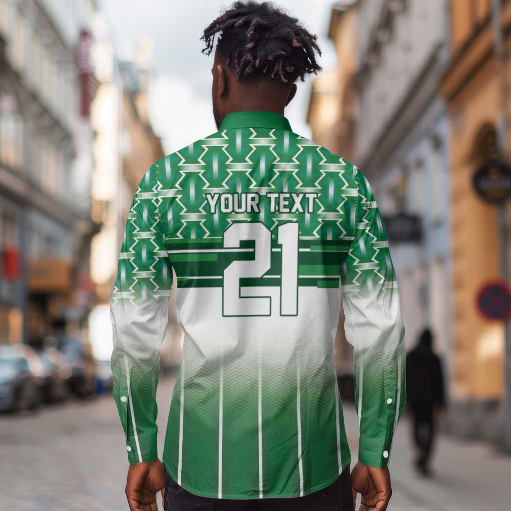 World Football Morocco Custom Long Sleeve Button Shirt 1994 Away Retro Green Jersey - Wonder Print Shop