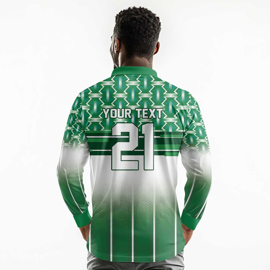 World Football Morocco Custom Long Sleeve Polo Shirt 1994 Away Retro Green Jersey - Wonder Print Shop