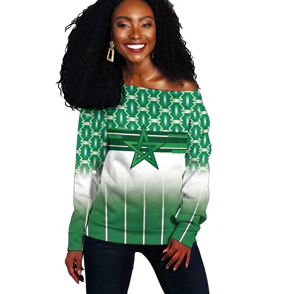 World Football Morocco Custom Off Shoulder Sweater 1994 Away Retro Green Jersey - Wonder Print Shop