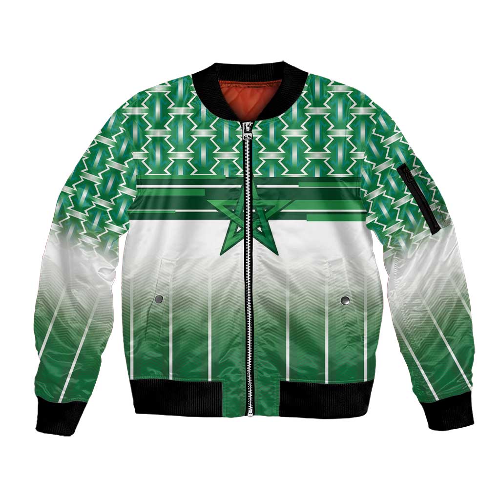 World Football Morocco Custom Sleeve Zip Bomber Jacket 1994 Away Retro Green Jersey - Wonder Print Shop