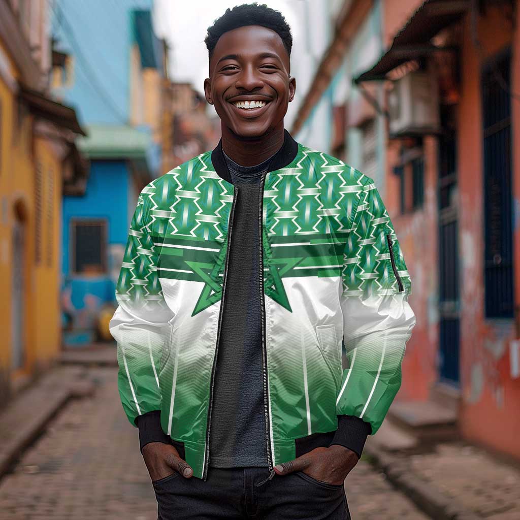 World Football Morocco Custom Sleeve Zip Bomber Jacket 1994 Away Retro Green Jersey - Wonder Print Shop