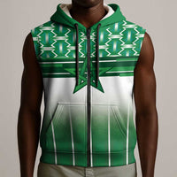 World Football Morocco Custom Sleeveless Zip Hoodie 1994 Away Retro Green Jersey - Wonder Print Shop