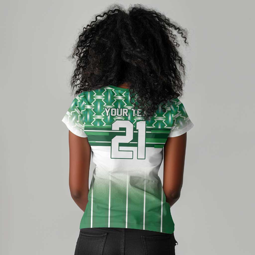 World Football Morocco Custom Women V-Neck T-Shirt 1994 Away Retro Green Jersey - Wonder Print Shop