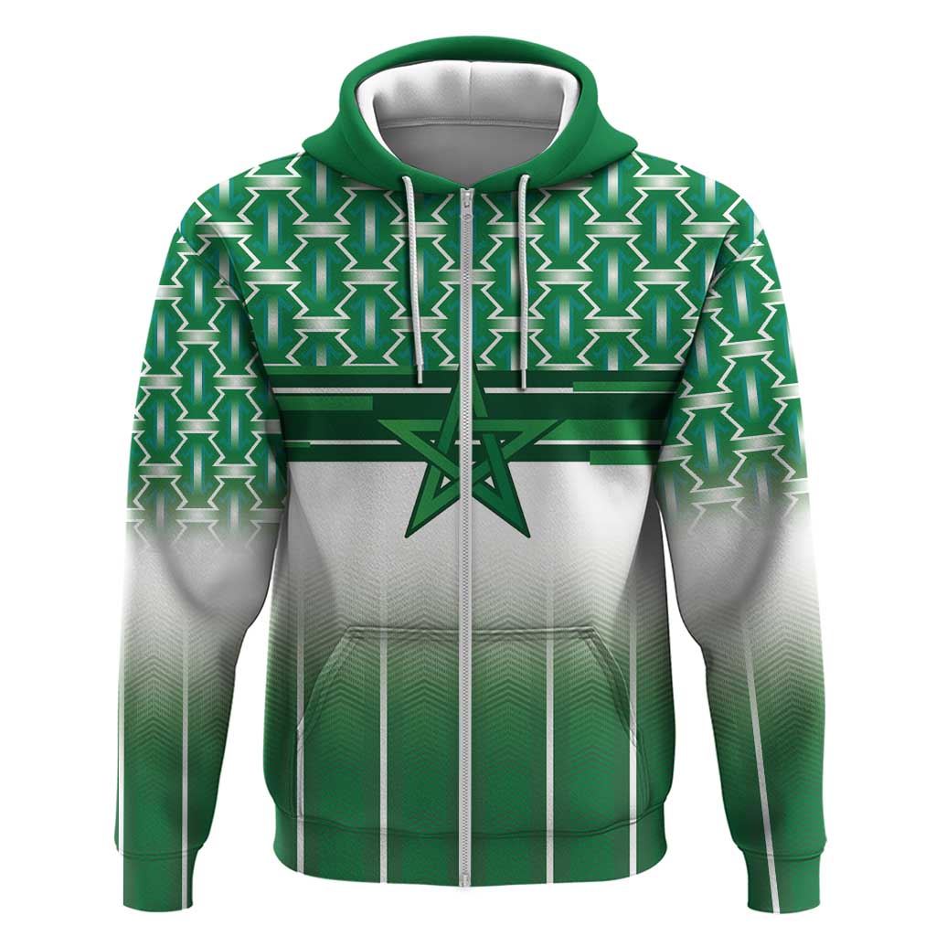 World Football Morocco Custom Zip Hoodie 1994 Away Retro Green Jersey - Wonder Print Shop