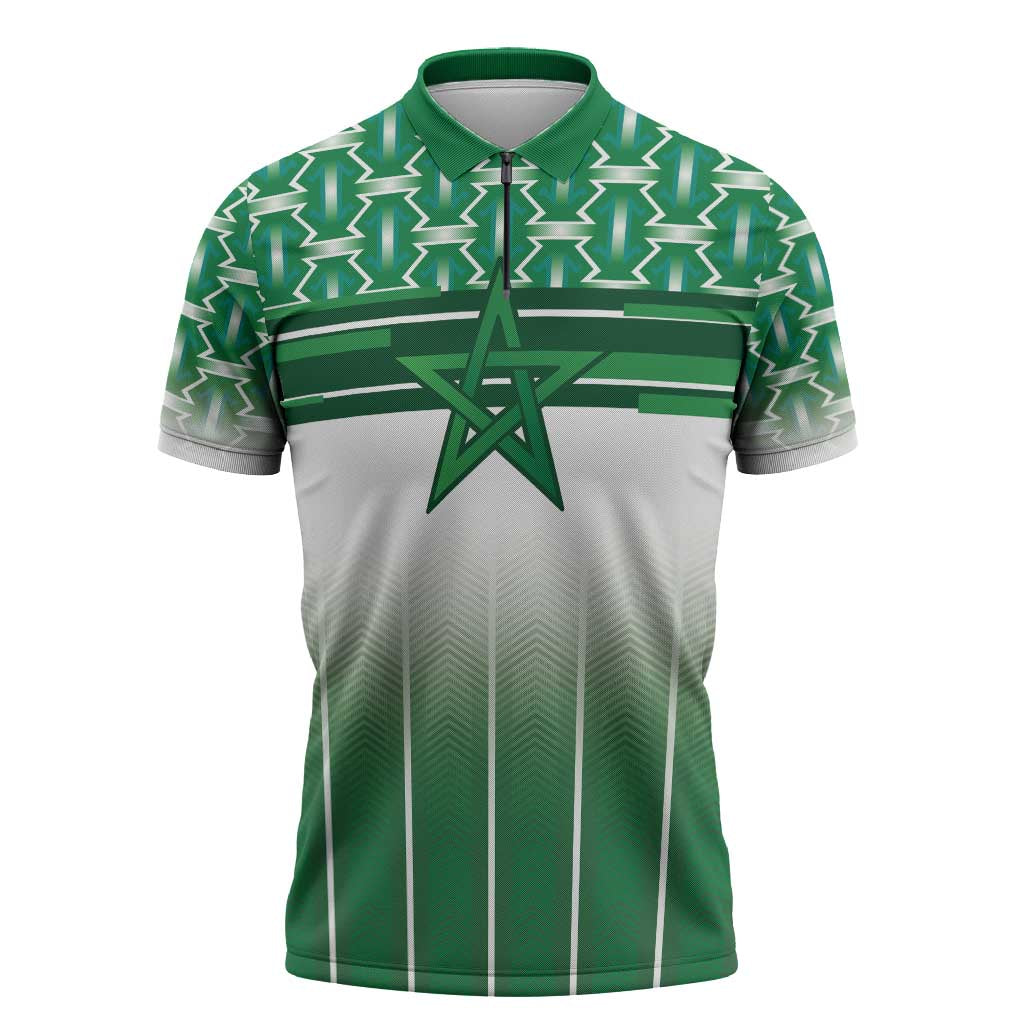 World Football Morocco Custom Zipper Polo Shirt 1994 Away Retro Green Jersey - Wonder Print Shop