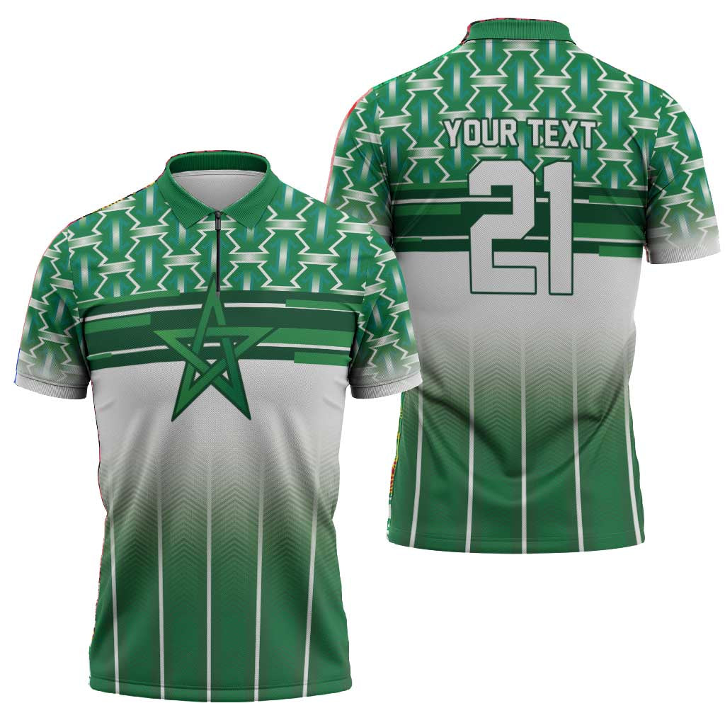 World Football Morocco Custom Zipper Polo Shirt 1994 Away Retro Green Jersey - Wonder Print Shop