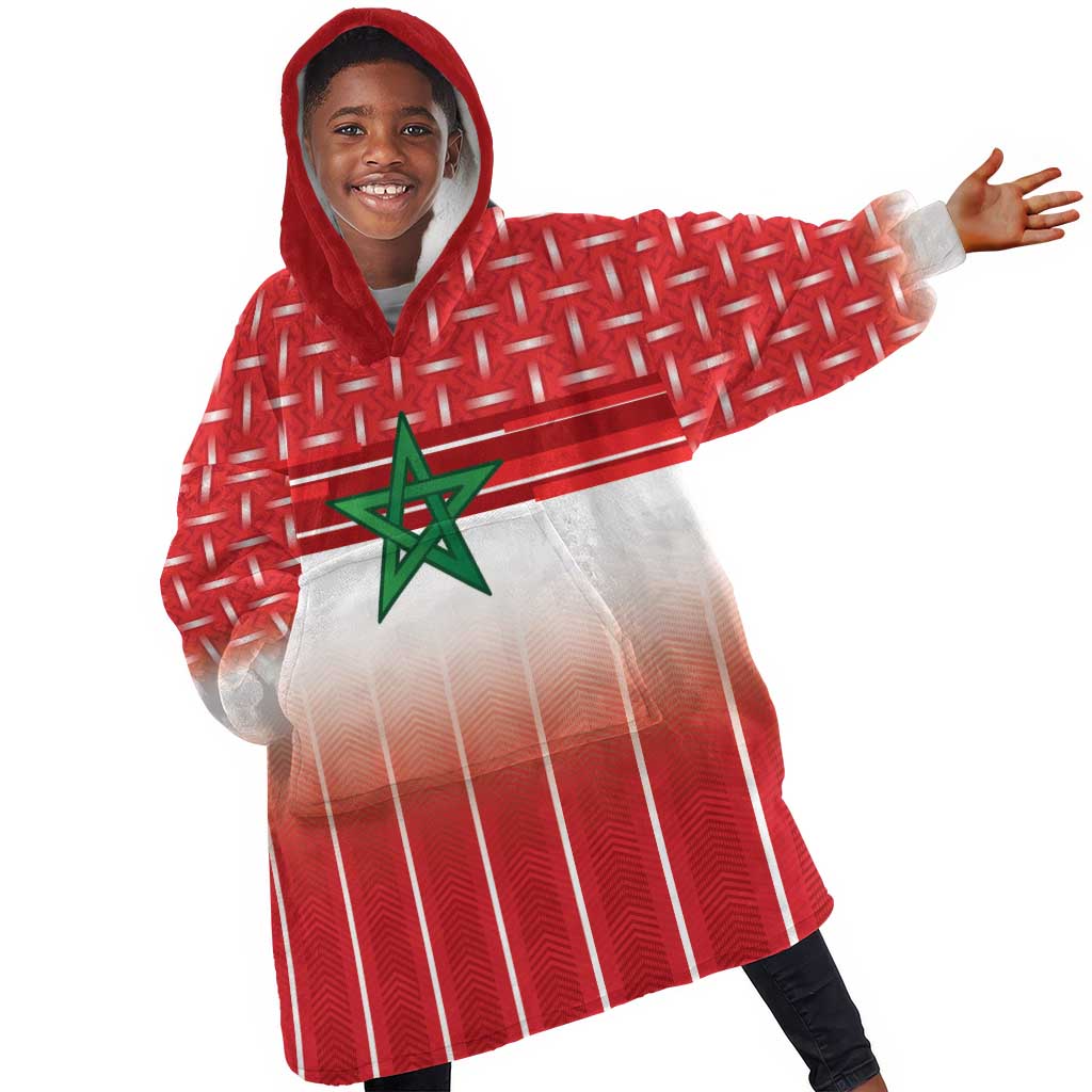 World Football Morocco Custom Kid Wearable Blanket Hoodie 1994 Away Retro Red Jersey - Wonder Print Shop