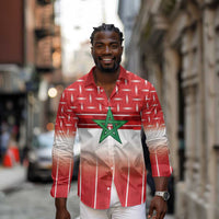 World Football Morocco Custom Long Sleeve Button Shirt 1994 Away Retro Red Jersey - Wonder Print Shop