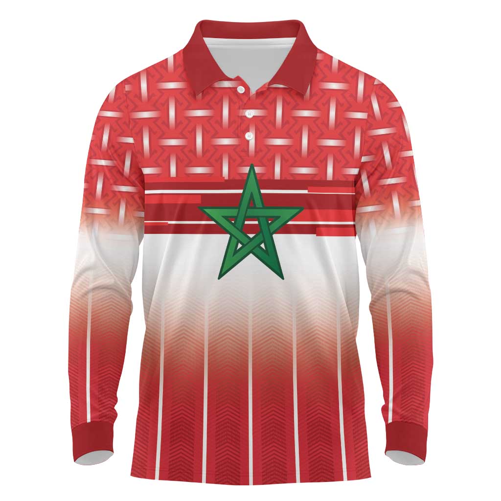 World Football Morocco Custom Long Sleeve Polo Shirt 1994 Away Retro Red Jersey - Wonder Print Shop