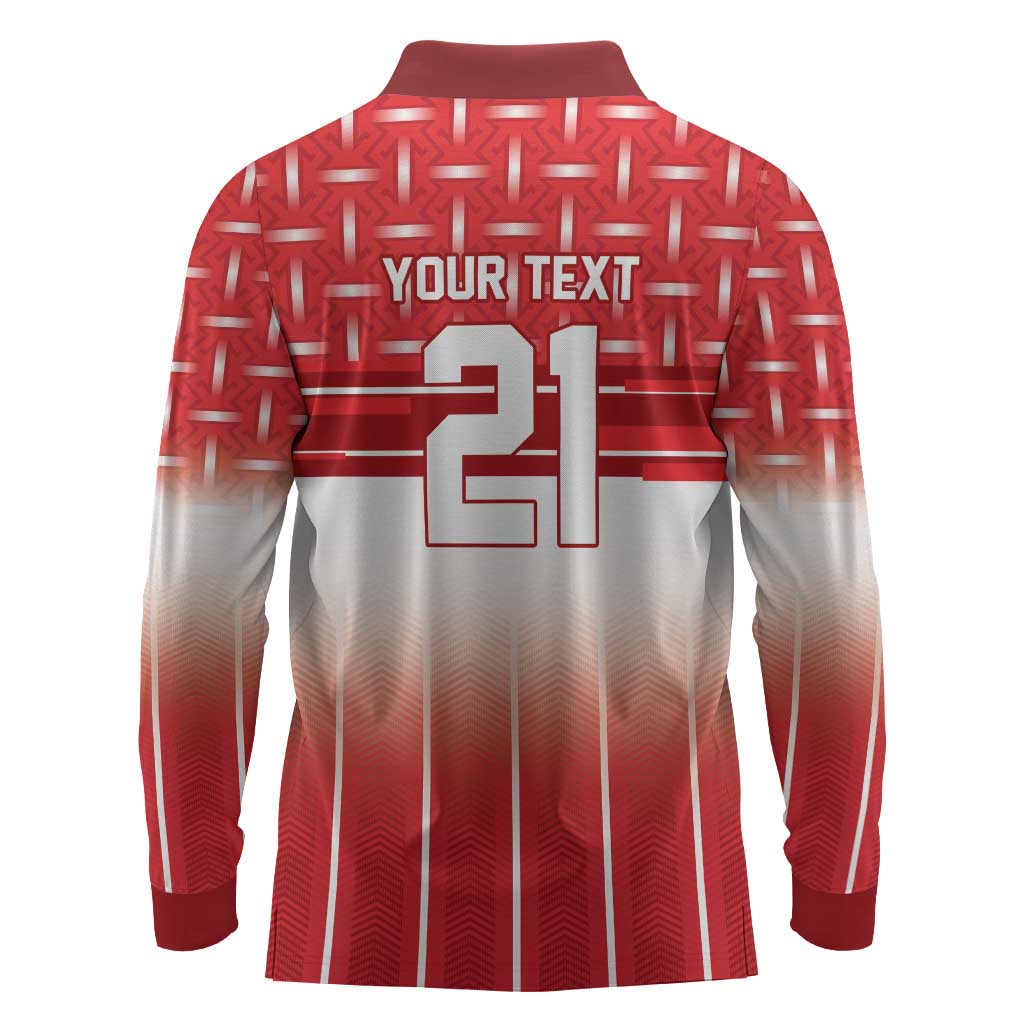 World Football Morocco Custom Long Sleeve Polo Shirt 1994 Away Retro Red Jersey - Wonder Print Shop