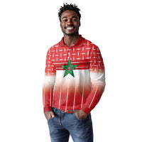 World Football Morocco Custom Long Sleeve Polo Shirt 1994 Away Retro Red Jersey - Wonder Print Shop