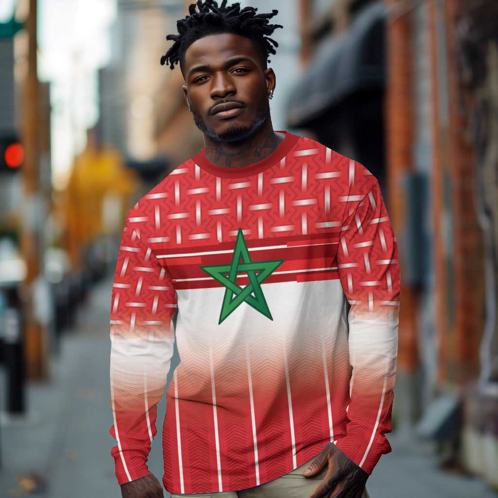 World Football Morocco Custom Long Sleeve Shirt 1994 Away Retro Red Jersey - Wonder Print Shop