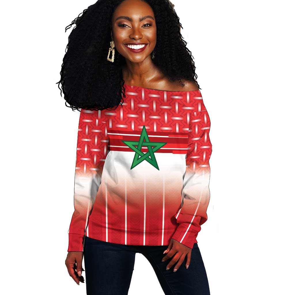 World Football Morocco Custom Off Shoulder Sweater 1994 Away Retro Red Jersey - Wonder Print Shop