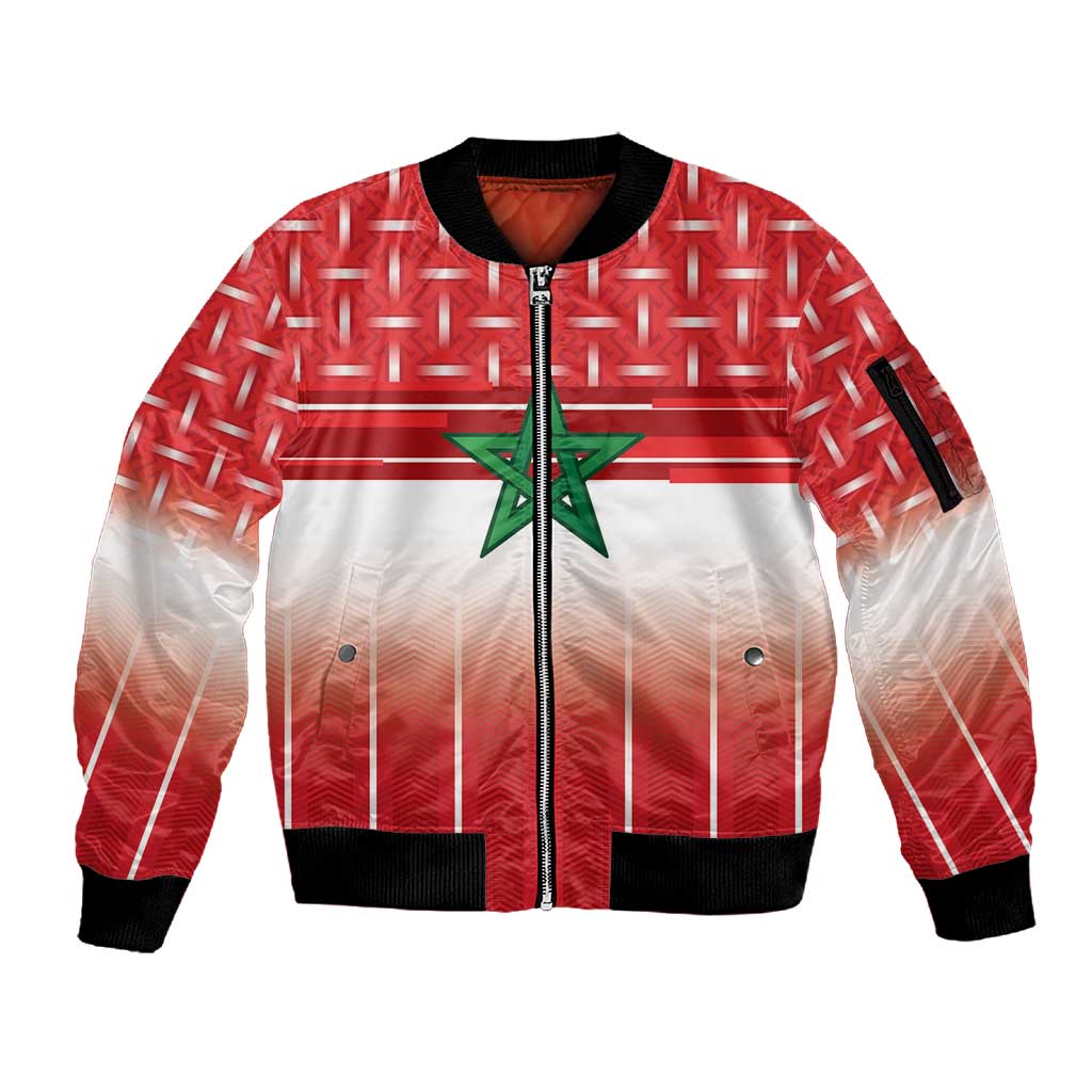 World Football Morocco Custom Sleeve Zip Bomber Jacket 1994 Away Retro Red Jersey - Wonder Print Shop
