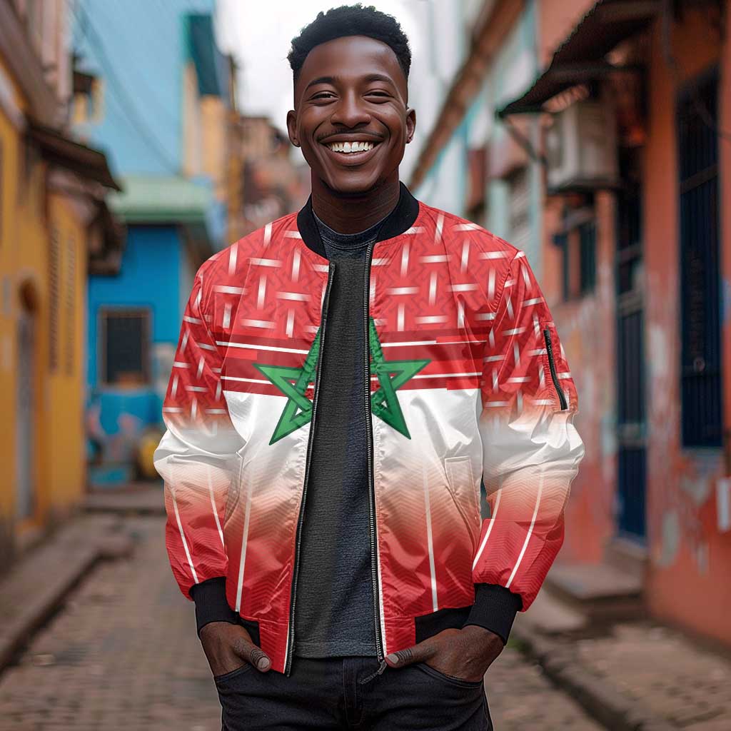World Football Morocco Custom Sleeve Zip Bomber Jacket 1994 Away Retro Red Jersey - Wonder Print Shop