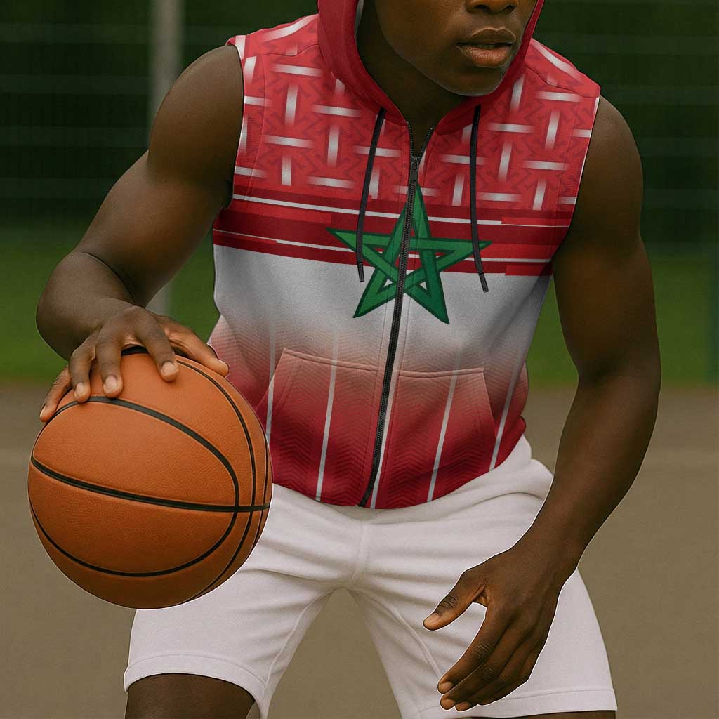 World Football Morocco Custom Sleeveless Zip Hoodie 1994 Away Retro Red Jersey - Wonder Print Shop