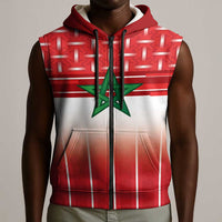 World Football Morocco Custom Sleeveless Zip Hoodie 1994 Away Retro Red Jersey - Wonder Print Shop
