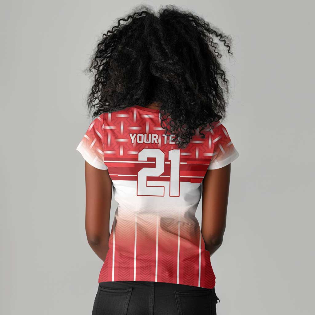 World Football Morocco Custom Women V-Neck T-Shirt 1994 Away Retro Red Jersey - Wonder Print Shop