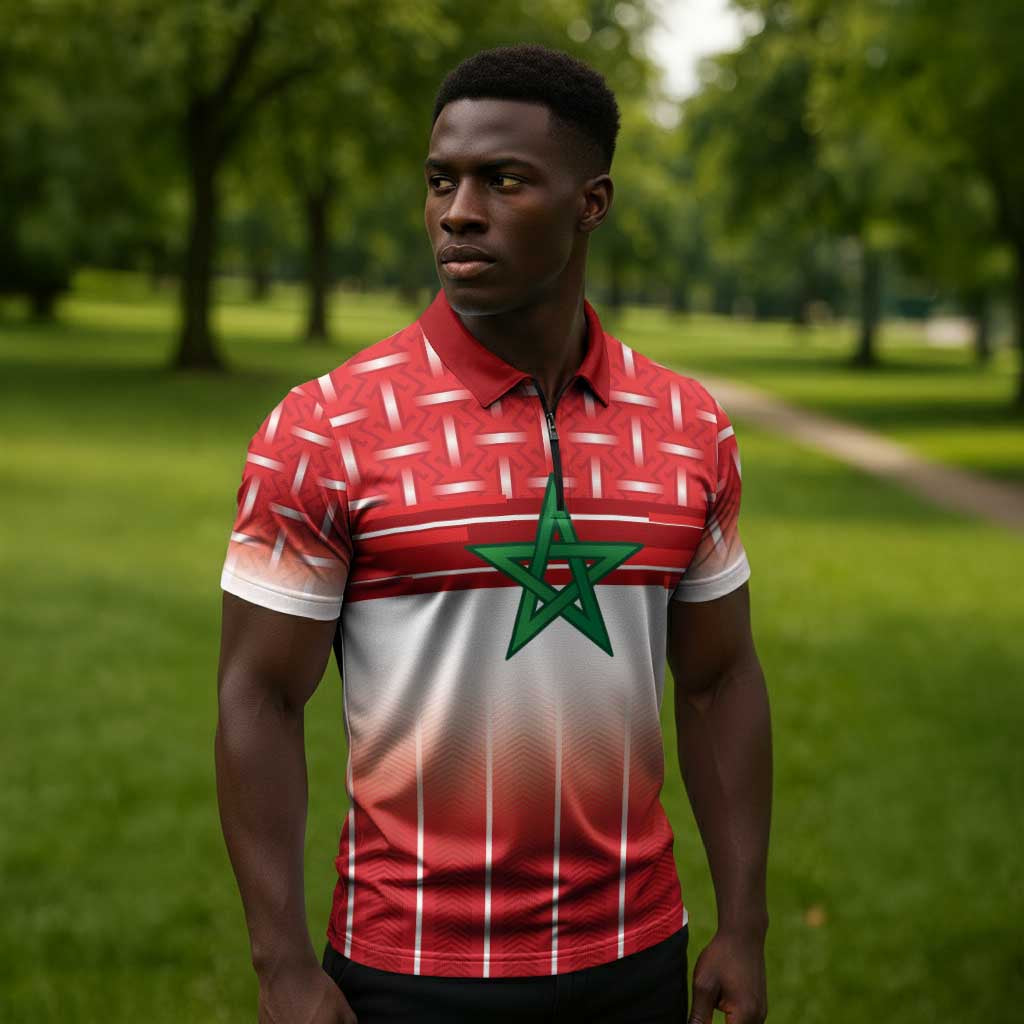World Football Morocco Custom Zipper Polo Shirt 1994 Away Retro Red Jersey - Wonder Print Shop