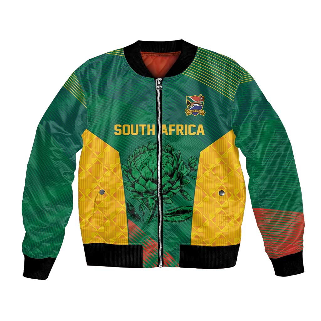 World Football 2026 South Africa Custom Bomber Jacket Tradional Protea Kente Pattern - Wonder Print Shop