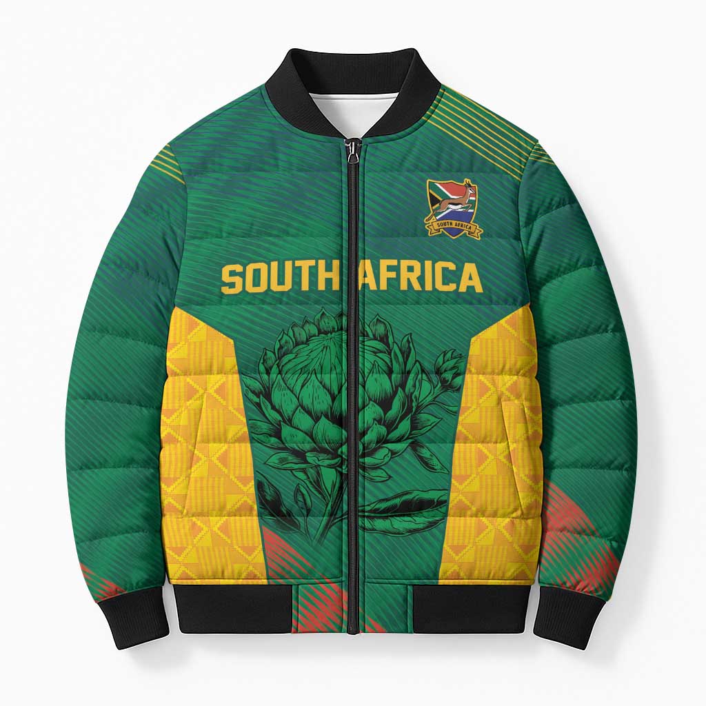 World Football 2026 South Africa Custom Bomber Puffer Jacket Tradional Protea Kente Pattern - Wonder Print Shop