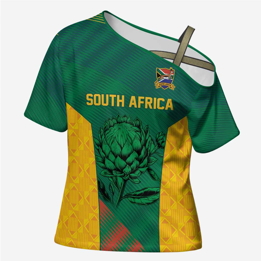 World Football 2026 South Africa Custom Cross Shoulder Shirt Tradional Protea Kente Pattern - Wonder Print Shop
