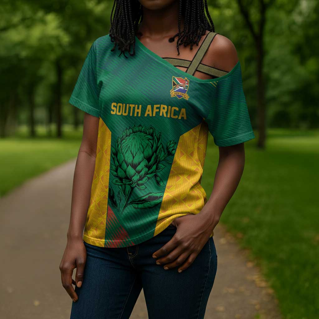 World Football 2026 South Africa Custom Cross Shoulder Shirt Tradional Protea Kente Pattern - Wonder Print Shop