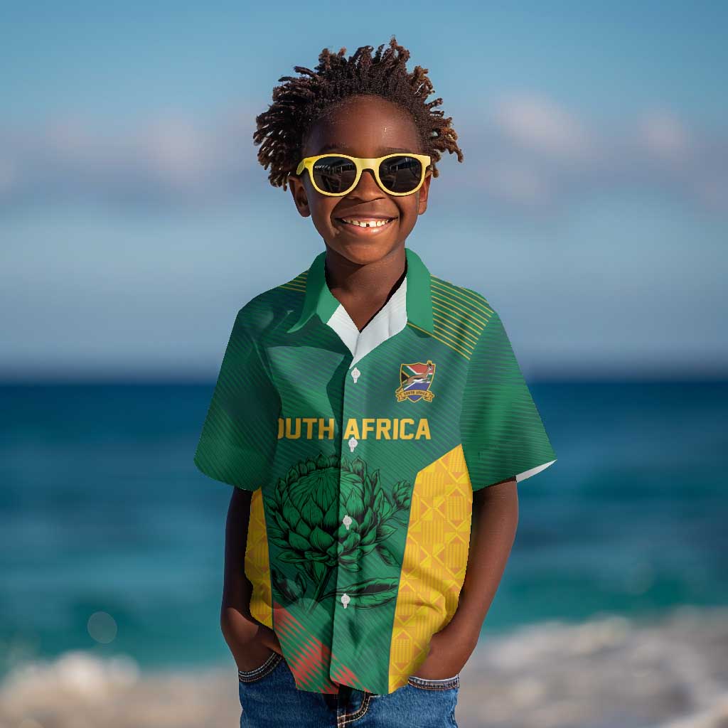 World Football 2026 South Africa Custom Kid Hawaiian Shirt Tradional Protea Kente Pattern - Wonder Print Shop