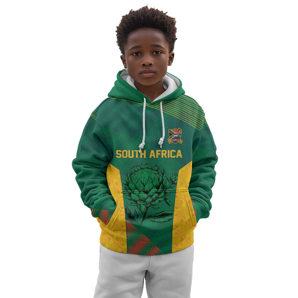 World Football 2026 South Africa Custom Kid Hoodie Tradional Protea Kente Pattern - Wonder Print Shop