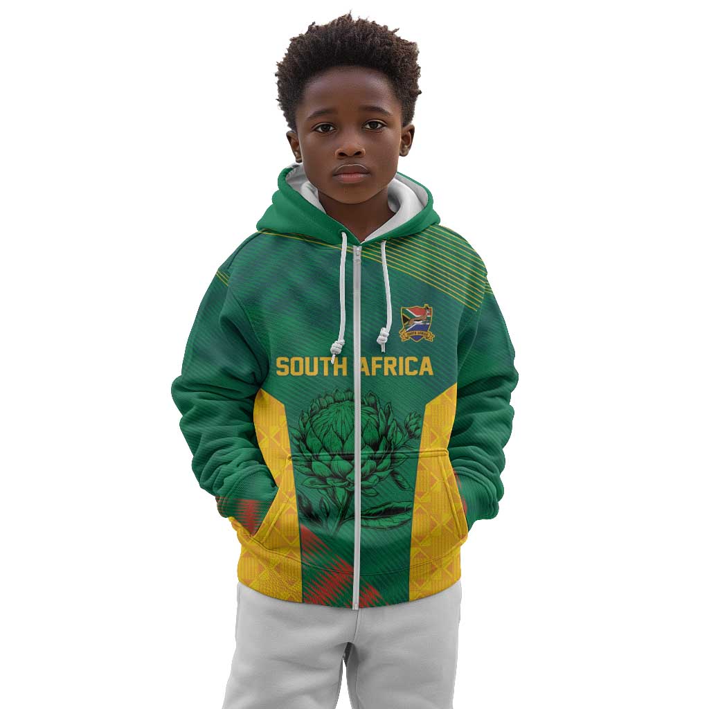 World Football 2026 South Africa Custom Kid Hoodie Tradional Protea Kente Pattern - Wonder Print Shop
