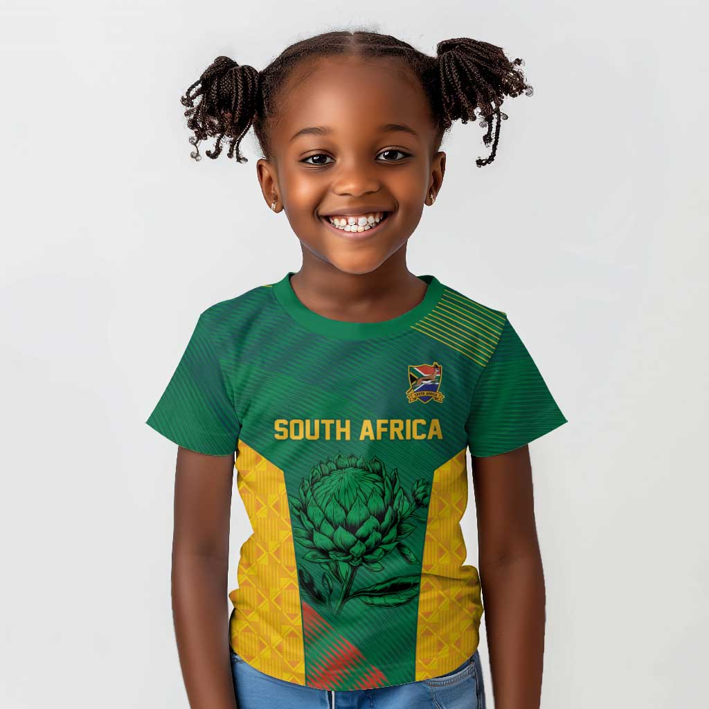 World Football 2026 South Africa Custom Kid T shirt Tradional Protea Kente Pattern - Wonder Print Shop