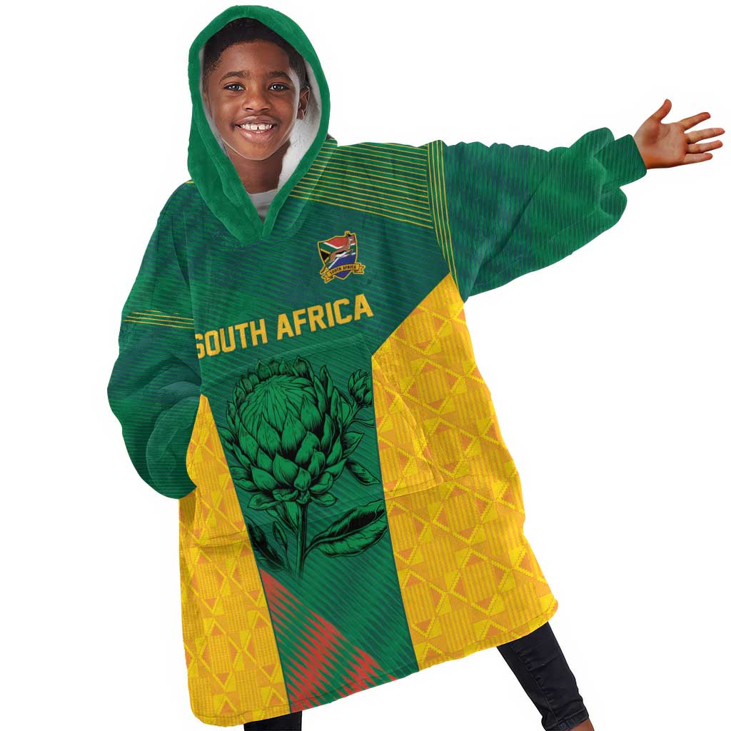 World Football 2026 South Africa Custom Kid Wearable Blanket Hoodie Tradional Protea Kente Pattern - Wonder Print Shop
