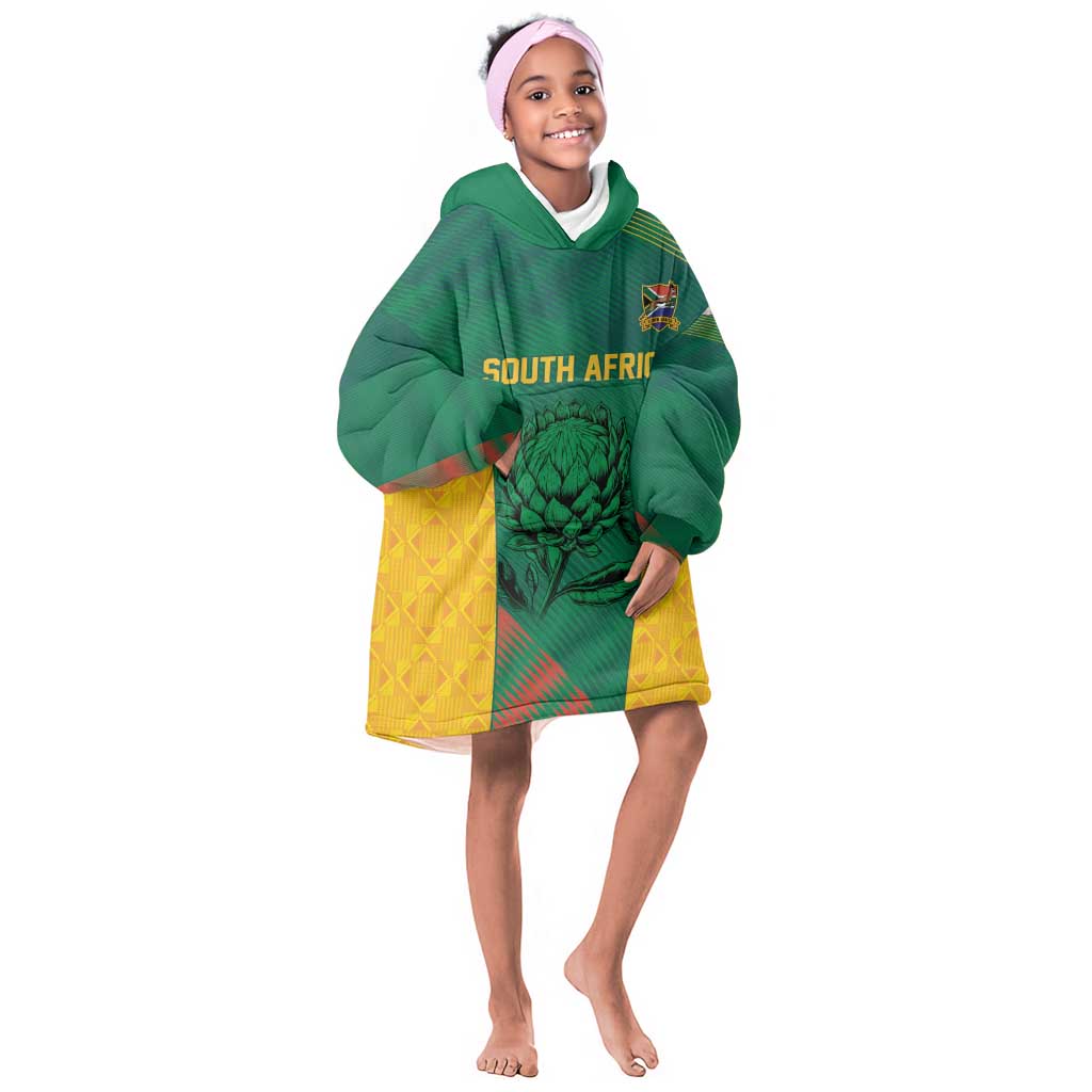 World Football 2026 South Africa Custom Kid Wearable Blanket Hoodie Tradional Protea Kente Pattern - Wonder Print Shop