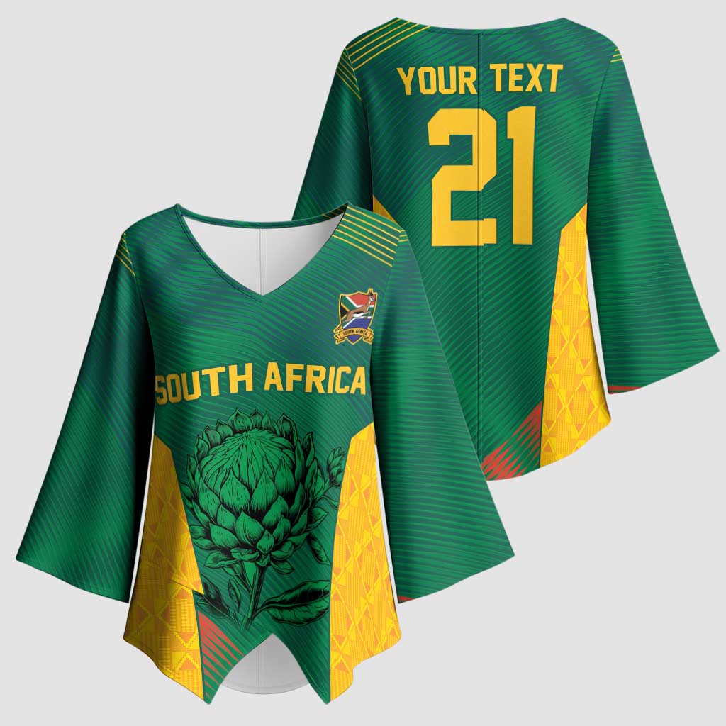 World Football 2026 South Africa Custom Kimono Sleeve Blouse Tradional Protea Kente Pattern - Wonder Print Shop