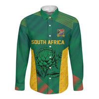 World Football 2026 South Africa Custom Long Sleeve Button Shirt Tradional Protea Kente Pattern - Wonder Print Shop