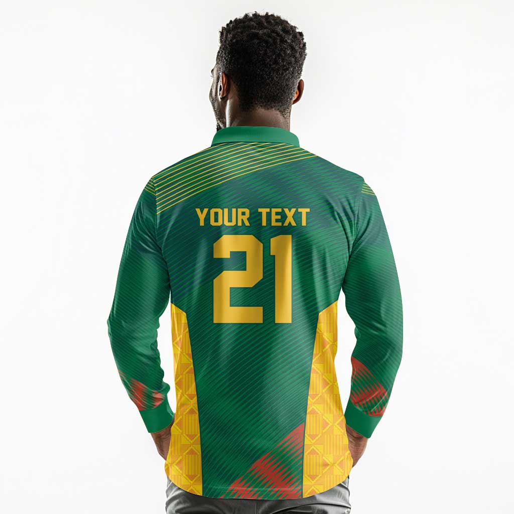 World Football 2026 South Africa Custom Long Sleeve Polo Shirt Tradional Protea Kente Pattern - Wonder Print Shop