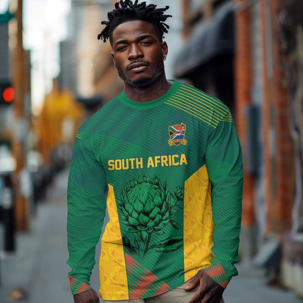 World Football 2026 South Africa Custom Long Sleeve Shirt Tradional Protea Kente Pattern - Wonder Print Shop