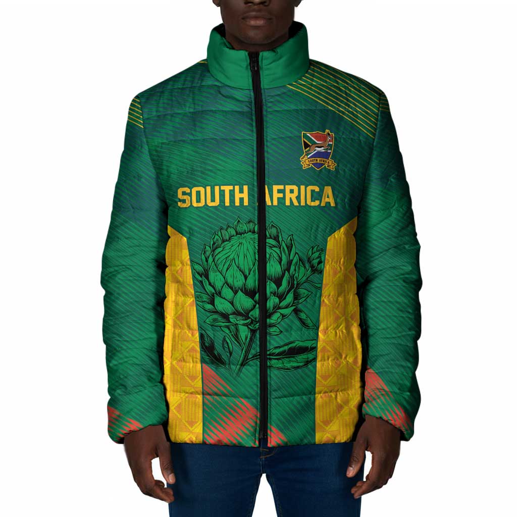 World Football 2026 South Africa Custom Padded Jacket Tradional Protea Kente Pattern - Wonder Print Shop