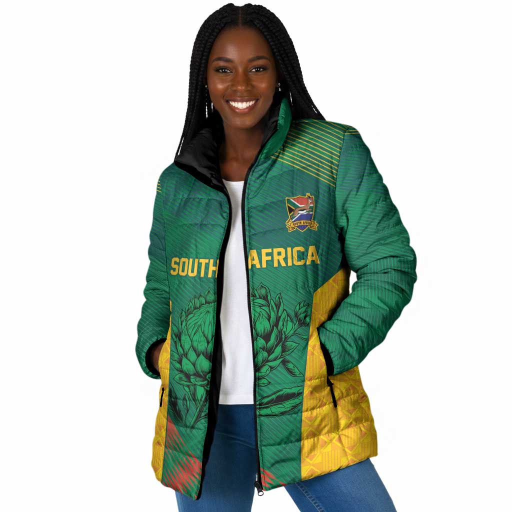 World Football 2026 South Africa Custom Padded Jacket Tradional Protea Kente Pattern - Wonder Print Shop