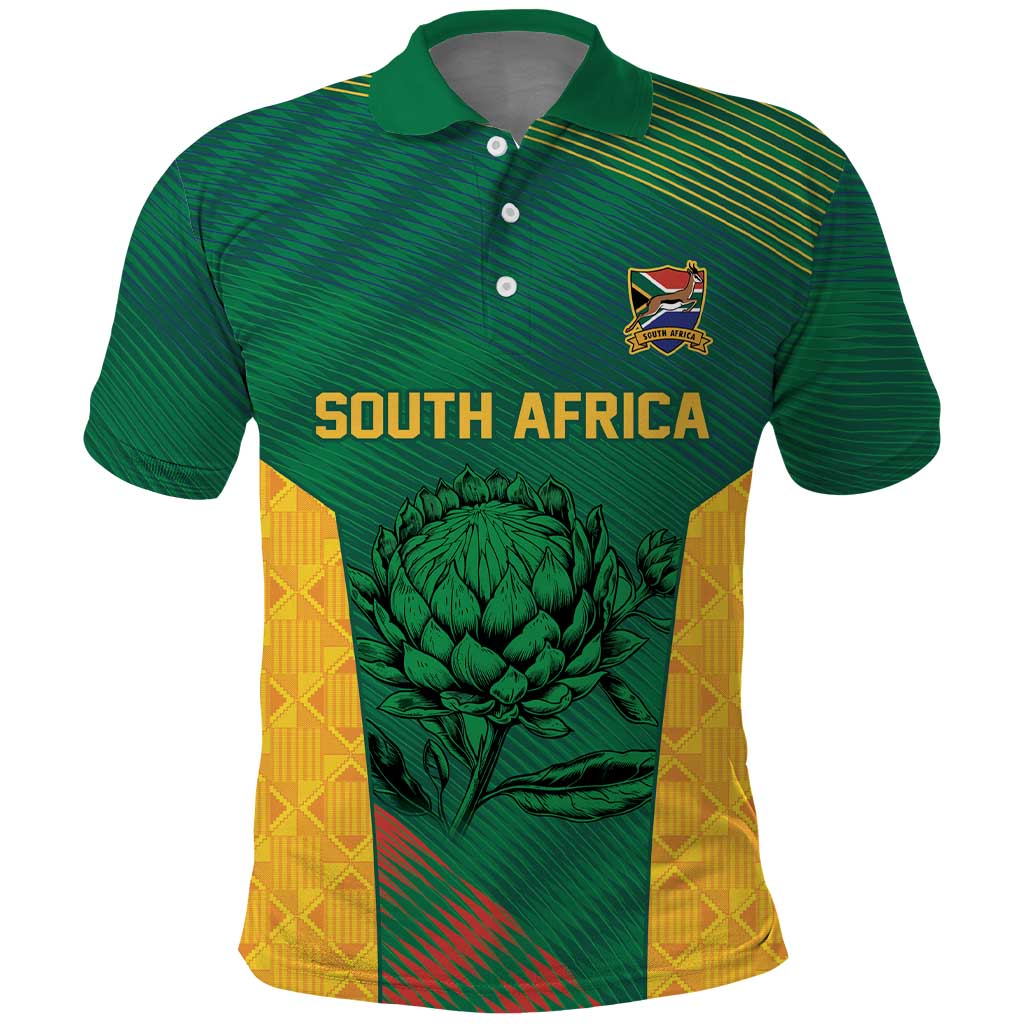 World Football 2026 South Africa Custom Polo Shirt Tradional Protea Kente Pattern - Wonder Print Shop