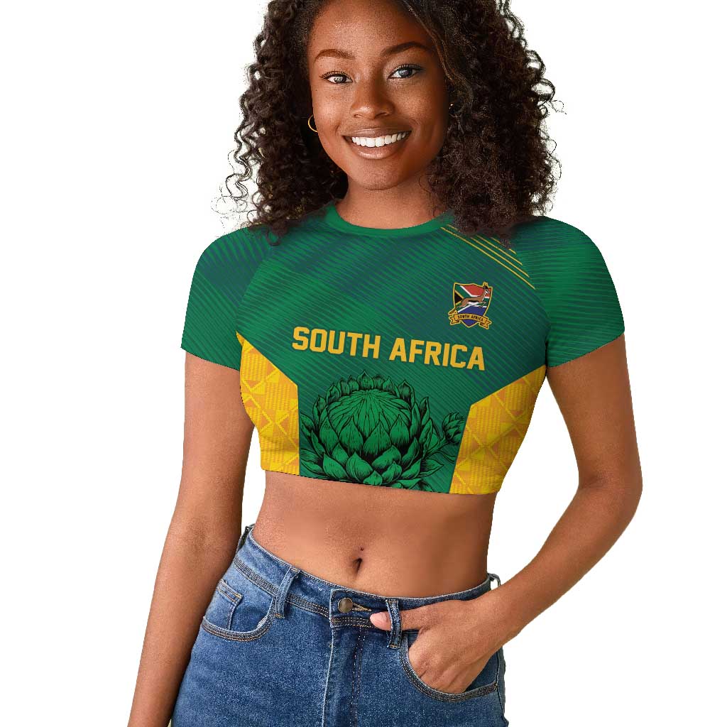 World Football 2026 South Africa Custom Raglan Cropped T shirt Tradional Protea Kente Pattern - Wonder Print Shop