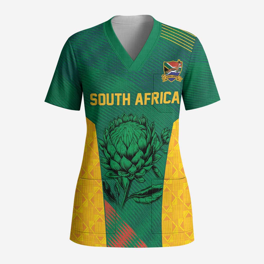 World Football 2026 South Africa Custom Scrub Top Tradional Protea Kente Pattern - Wonder Print Shop