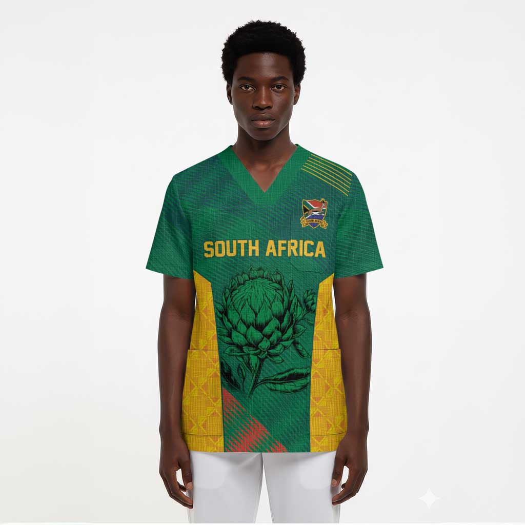 World Football 2026 South Africa Custom Scrub Top Tradional Protea Kente Pattern - Wonder Print Shop