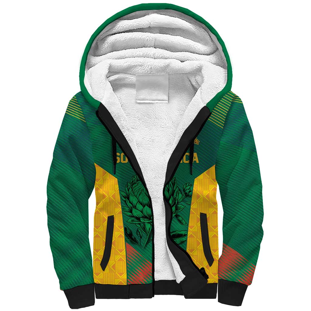 World Football 2026 South Africa Custom Sherpa Hoodie Tradional Protea Kente Pattern - Wonder Print Shop