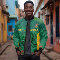 World Football 2026 South Africa Custom Sleeve Zip Bomber Jacket Tradional Protea Kente Pattern - Wonder Print Shop