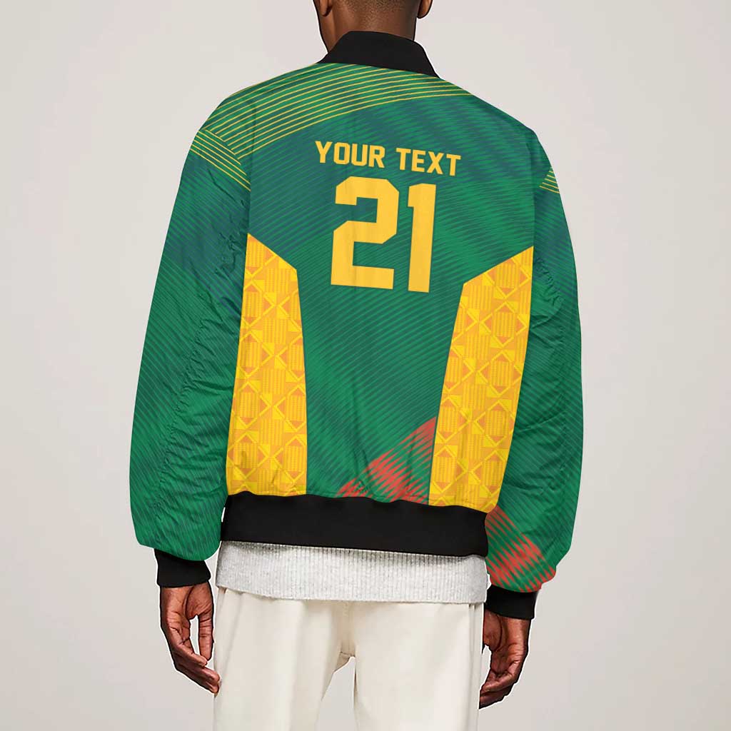 World Football 2026 South Africa Custom Sleeve Zip Bomber Jacket Tradional Protea Kente Pattern - Wonder Print Shop