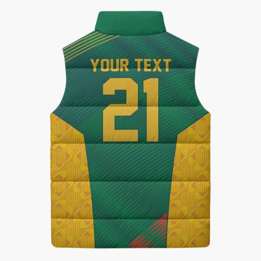 World Football 2026 South Africa Custom Sleeveless Puffer Jacket Tradional Protea Kente Pattern - Wonder Print Shop