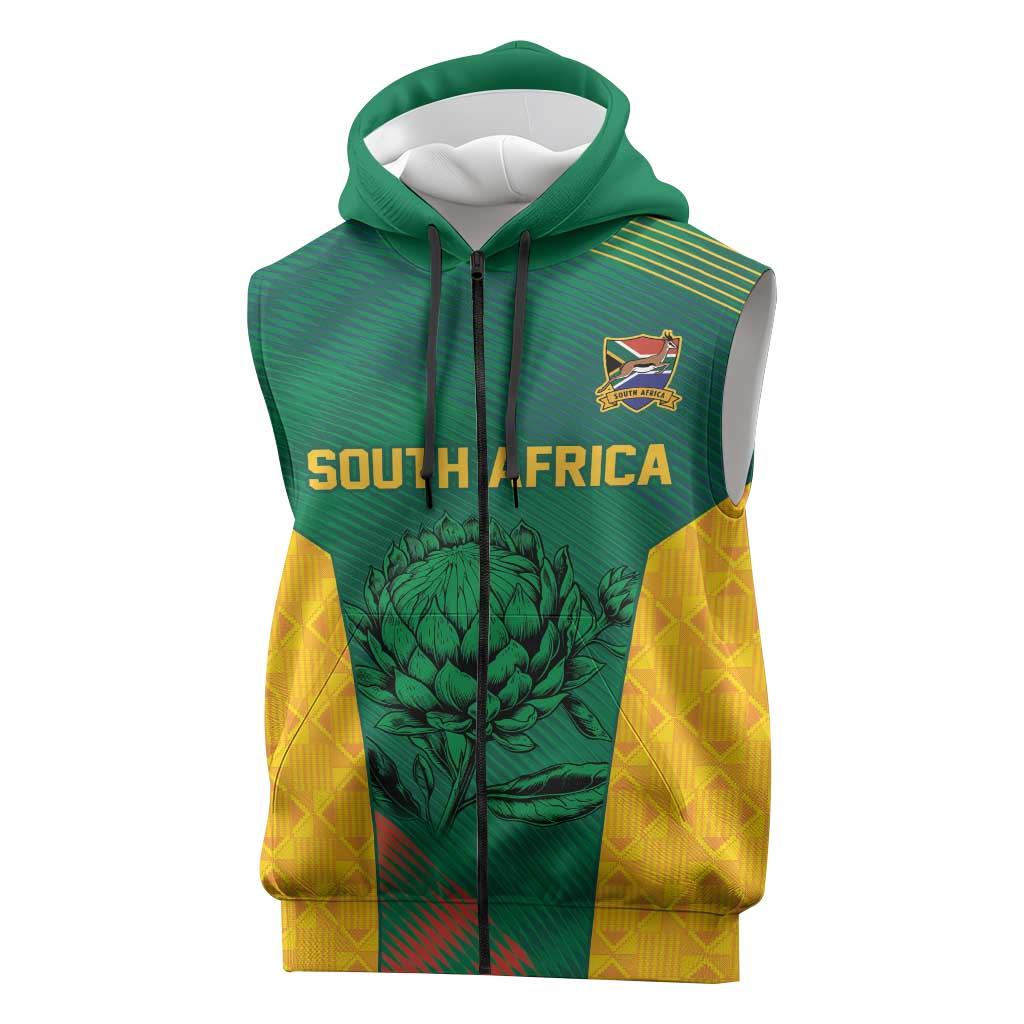 World Football 2026 South Africa Custom Sleeveless Zip Hoodie Tradional Protea Kente Pattern - Wonder Print Shop