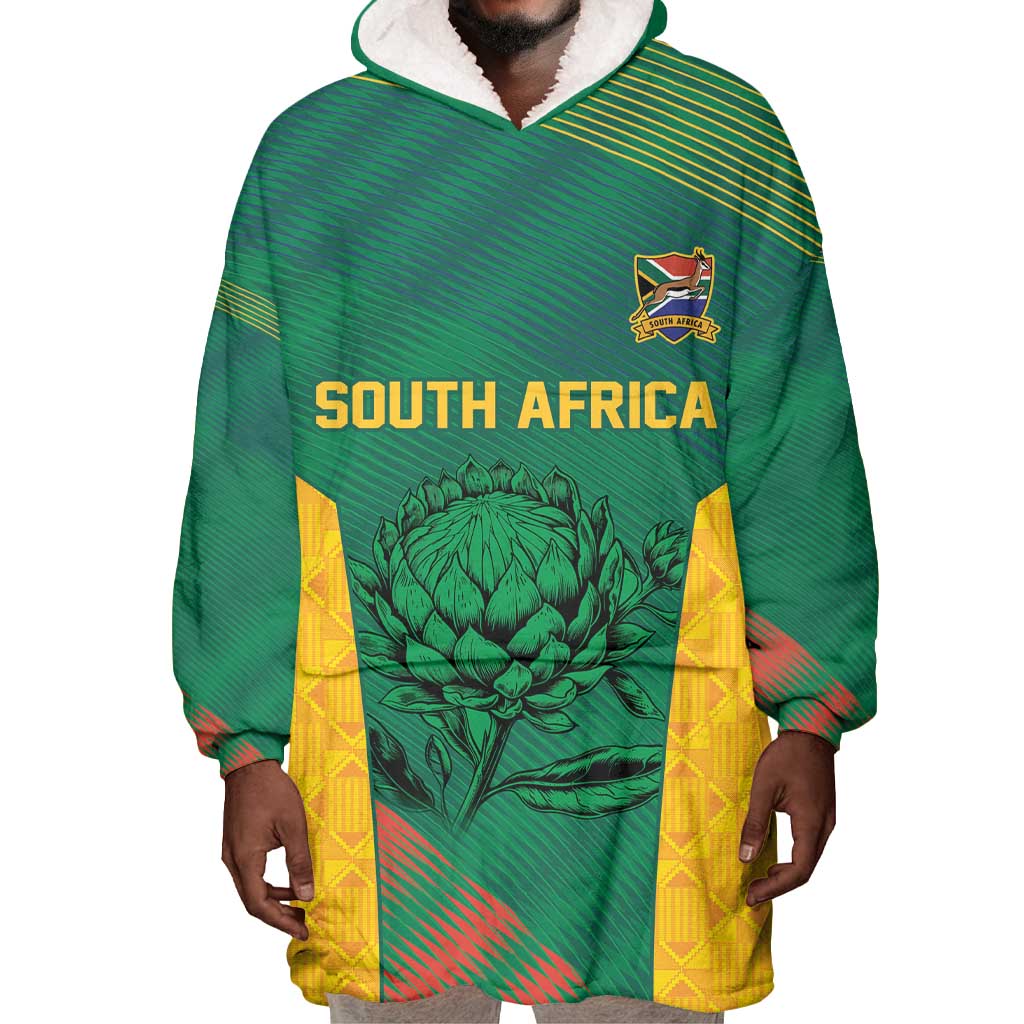 World Football 2026 South Africa Custom Wearable Blanket Hoodie Tradional Protea Kente Pattern - Wonder Print Shop
